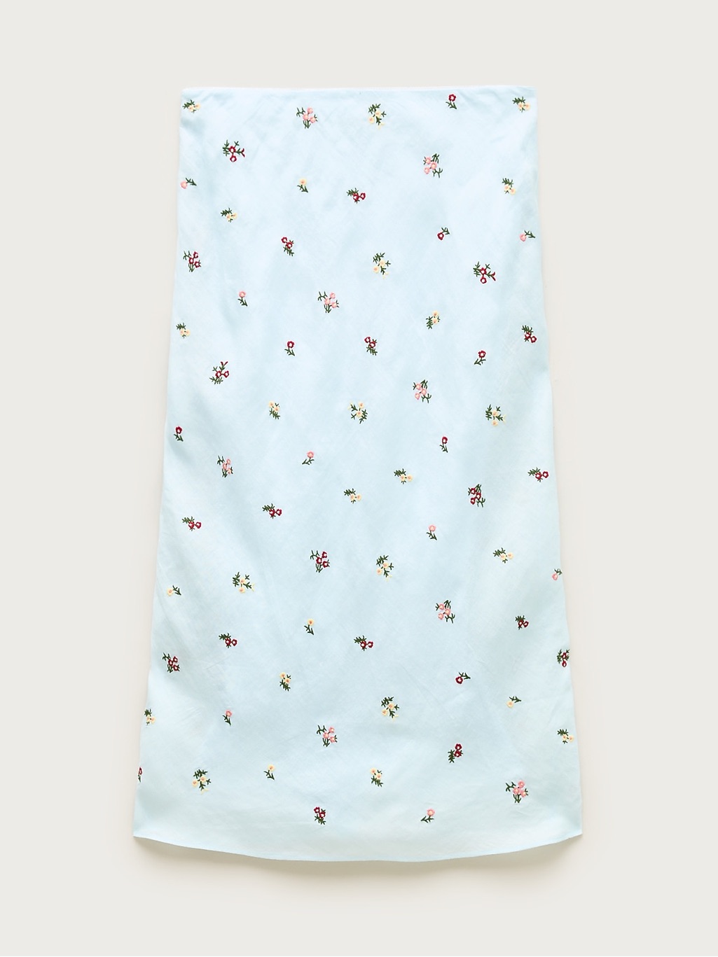 J. Crew Pale Blue A-Line Midi Skirt With Multicolor Floral Embroidery